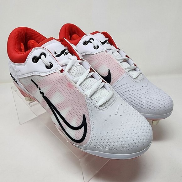Nike Softball Cleats Womens 9.5 White Red Hyperdiamond 4 React Elite Cushioned - Picture 1 of 7